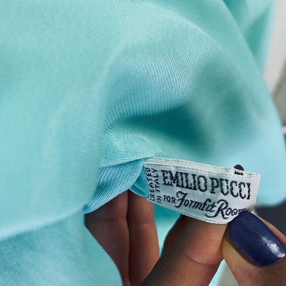 Vintage 1970 Emilio Pucci Formfit Rogers Blue mint Nightgown Robe M medi… - Picture 9 of 10
